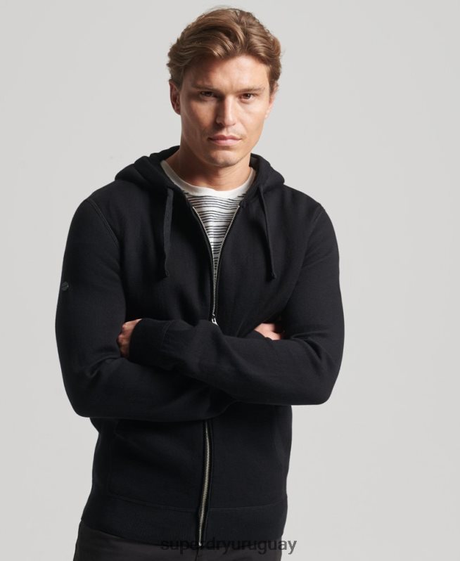 uy Superdry hombres sudadera con cremallera Essential de algodón orgánico negro DT2N8Z5262 ropa