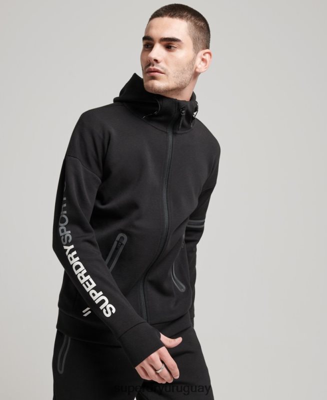 uy Superdry hombres sudadera con cremallera gymtech negro DT2N8Z562 ropa