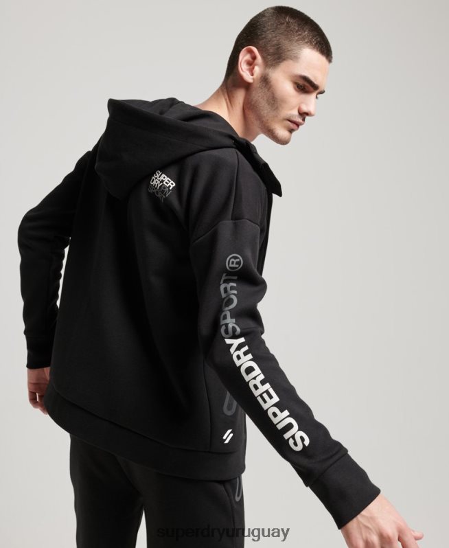 uy Superdry hombres sudadera con cremallera gymtech negro DT2N8Z562 ropa