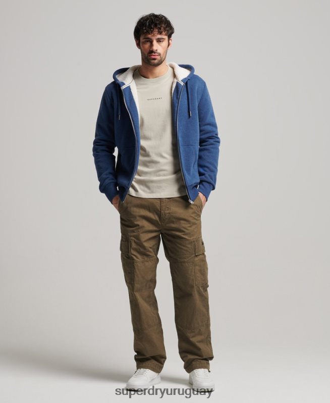 uy Superdry hombres sudadera con cremallera y forro de borreguito esencial azul DT2N8Z5110 ropa
