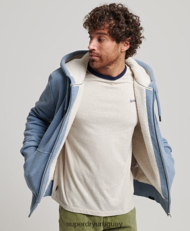 uy Superdry hombres sudadera con cremallera y forro de borreguito esencial azul claro DT2N8Z4988 ropa