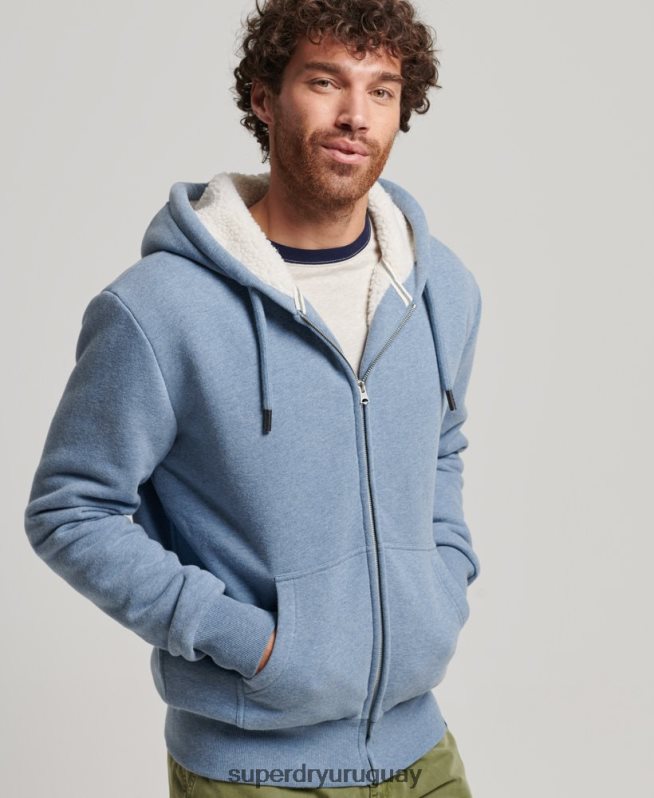 uy Superdry hombres sudadera con cremallera y forro de borreguito esencial azul claro DT2N8Z4988 ropa