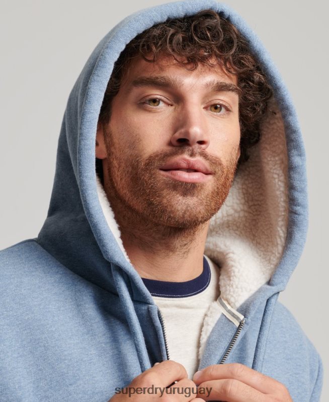 uy Superdry hombres sudadera con cremallera y forro de borreguito esencial azul claro DT2N8Z4988 ropa