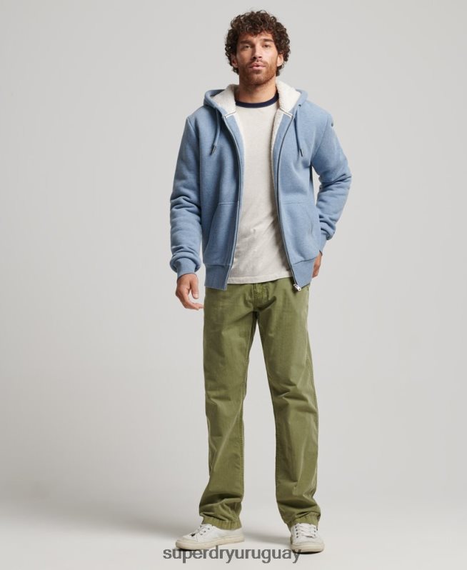 uy Superdry hombres sudadera con cremallera y forro de borreguito esencial azul claro DT2N8Z4988 ropa