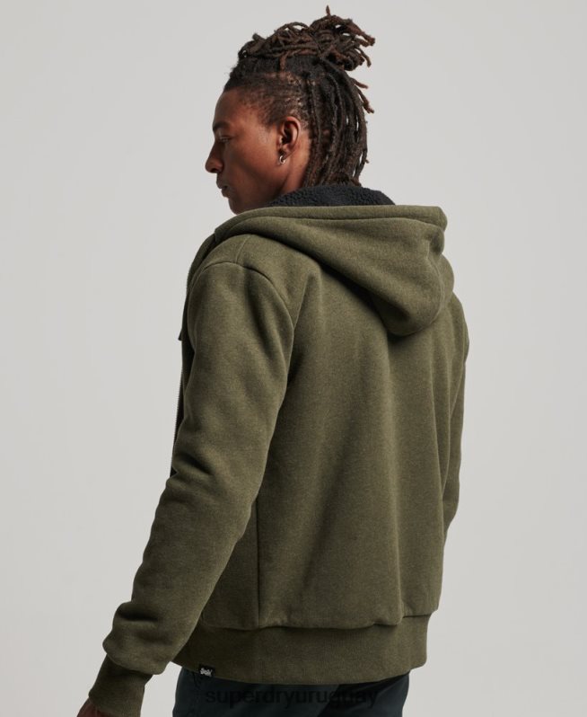 uy Superdry hombres sudadera con cremallera y forro de borreguito esencial caqui DT2N8Z4990 ropa
