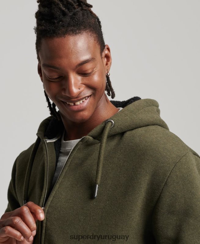 uy Superdry hombres sudadera con cremallera y forro de borreguito esencial caqui DT2N8Z4990 ropa