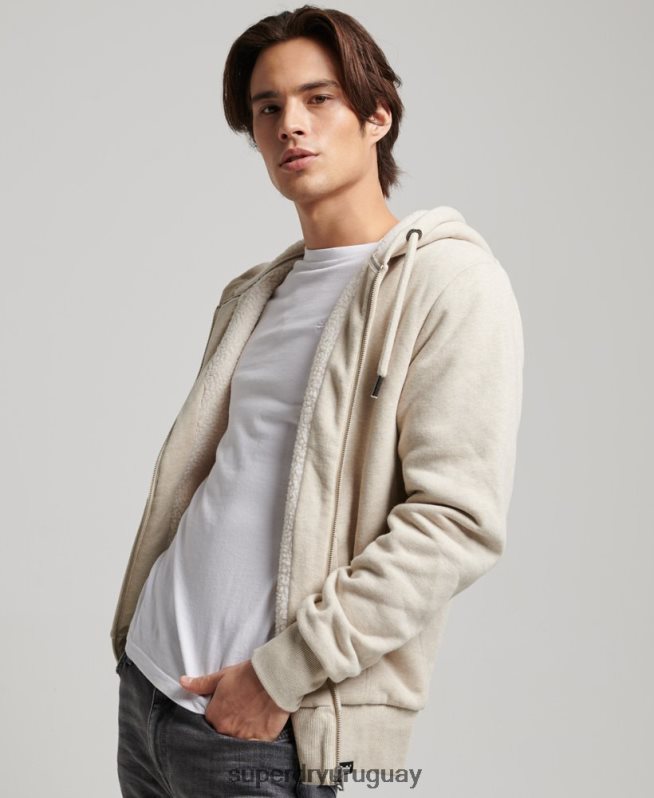 uy Superdry hombres sudadera con cremallera y forro de borreguito esencial crema DT2N8Z878 ropa