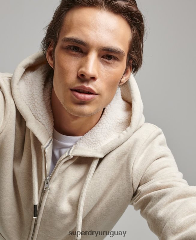 uy Superdry hombres sudadera con cremallera y forro de borreguito esencial crema DT2N8Z878 ropa