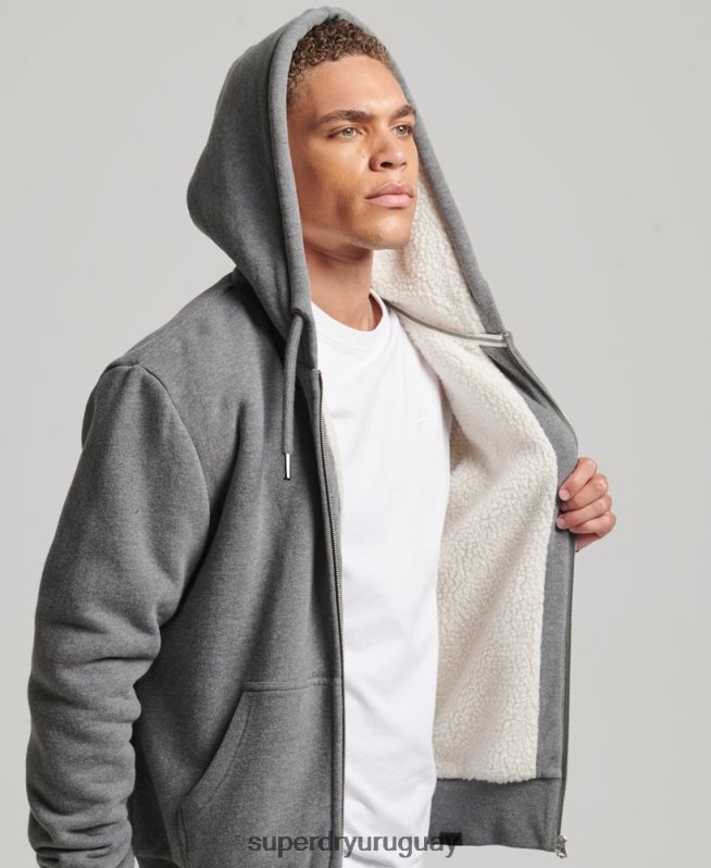 uy Superdry hombres sudadera con cremallera y forro de borreguito esencial gris DT2N8Z680 ropa