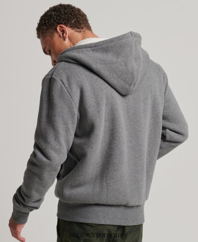 uy Superdry hombres sudadera con cremallera y forro de borreguito esencial gris DT2N8Z680 ropa