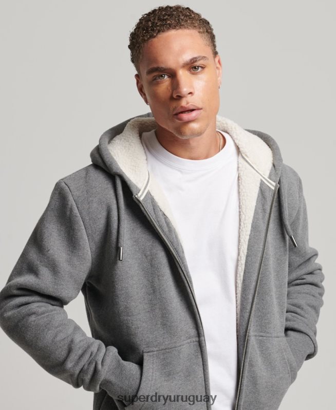 uy Superdry hombres sudadera con cremallera y forro de borreguito esencial gris DT2N8Z680 ropa