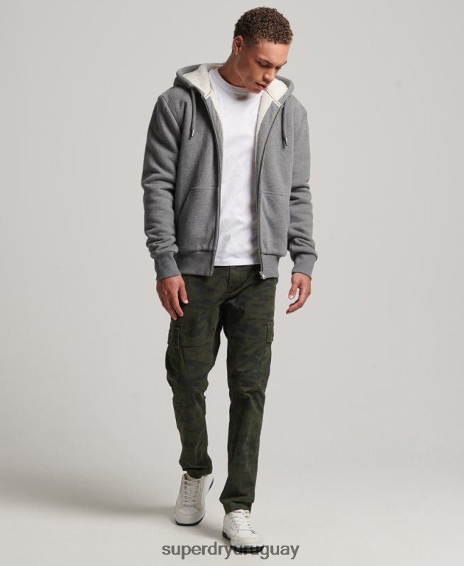 uy Superdry hombres sudadera con cremallera y forro de borreguito esencial gris DT2N8Z680 ropa