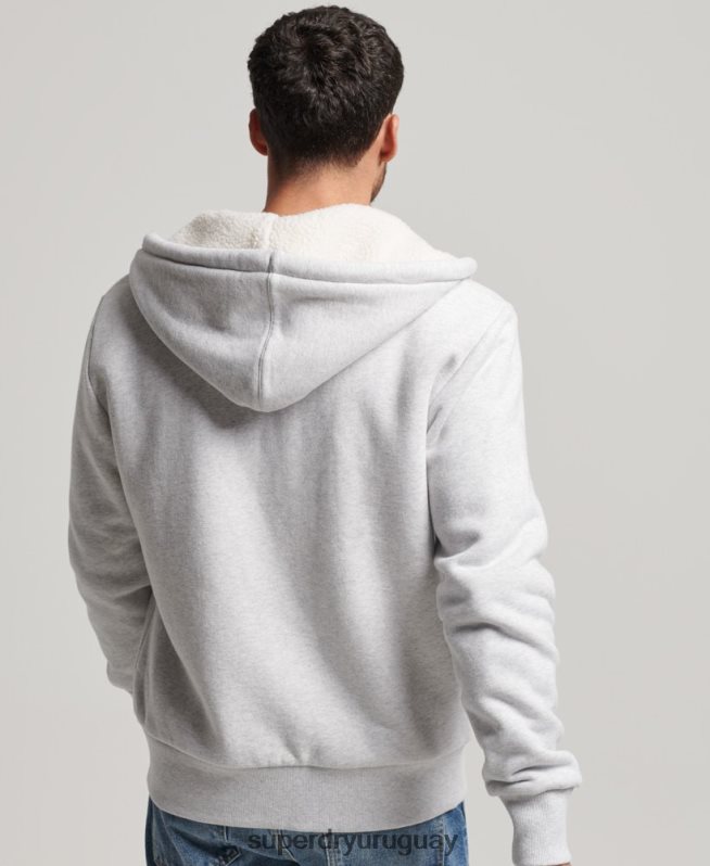 uy Superdry hombres sudadera con cremallera y forro de borreguito esencial gris claro DT2N8Z534 ropa