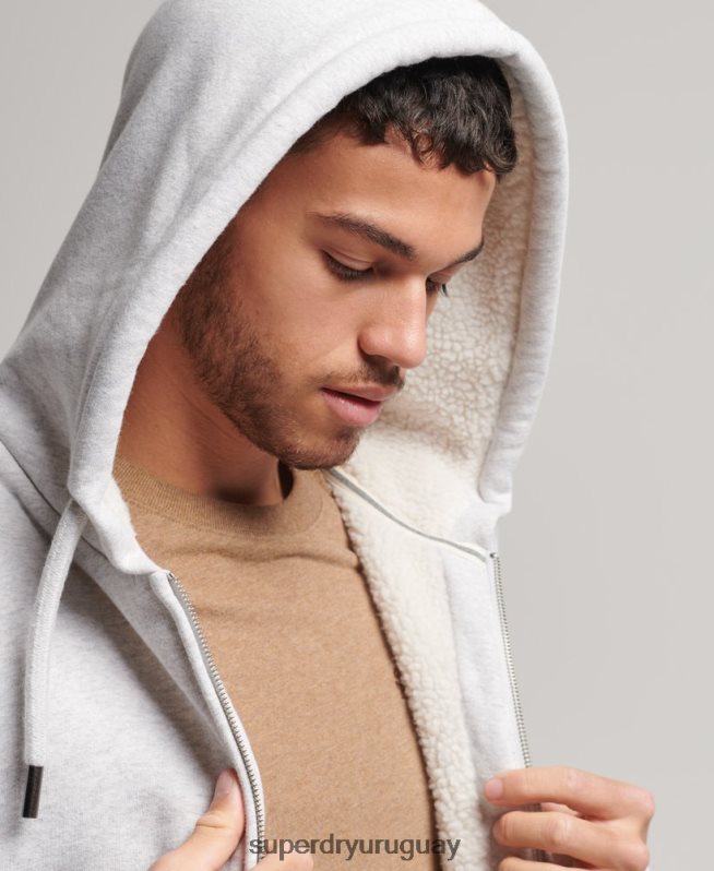 uy Superdry hombres sudadera con cremallera y forro de borreguito esencial gris claro DT2N8Z534 ropa