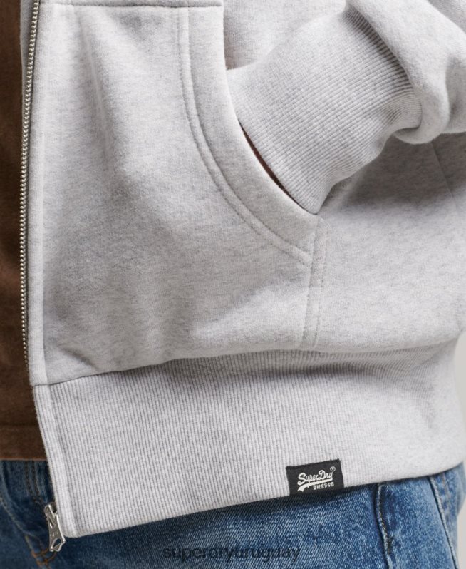 uy Superdry hombres sudadera con cremallera y forro de borreguito esencial gris claro DT2N8Z534 ropa