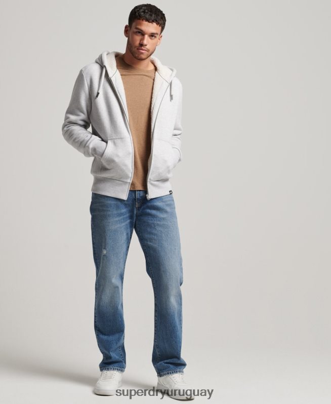 uy Superdry hombres sudadera con cremallera y forro de borreguito esencial gris claro DT2N8Z534 ropa