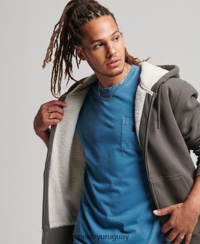 uy Superdry hombres sudadera con cremallera y forro de borreguito esencial gris oscuro DT2N8Z618 ropa