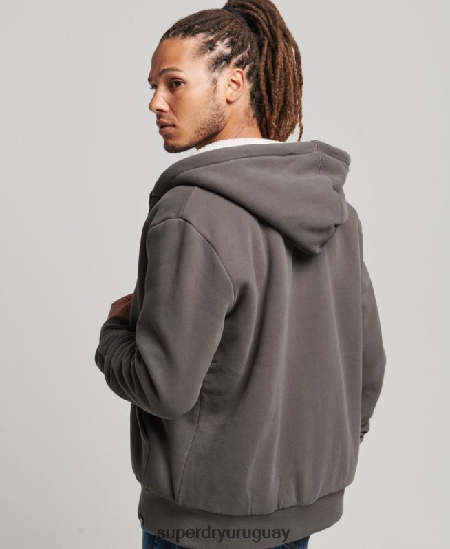 uy Superdry hombres sudadera con cremallera y forro de borreguito esencial gris oscuro DT2N8Z618 ropa
