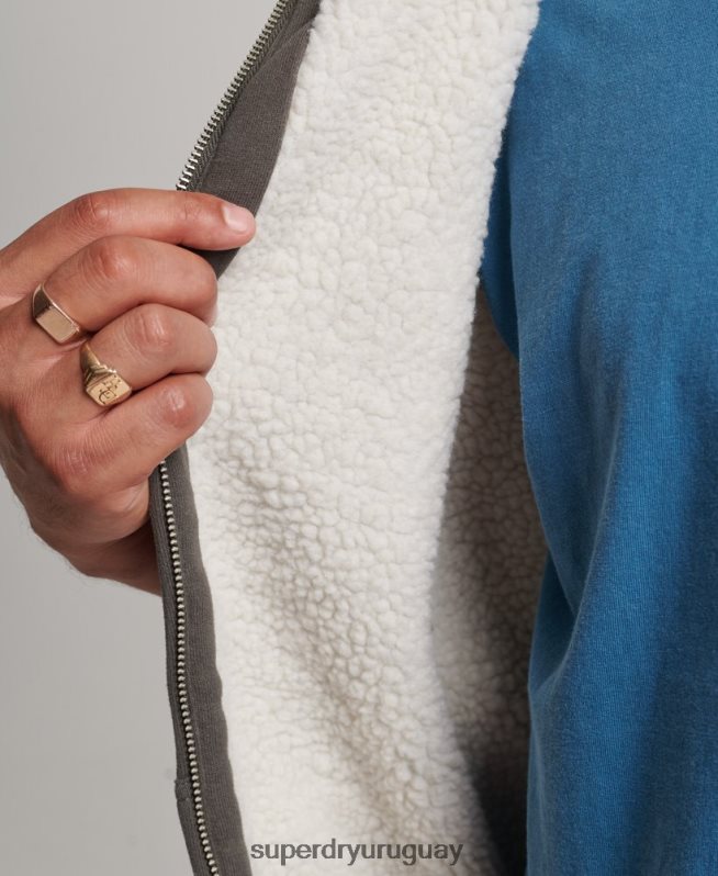uy Superdry hombres sudadera con cremallera y forro de borreguito esencial gris oscuro DT2N8Z618 ropa