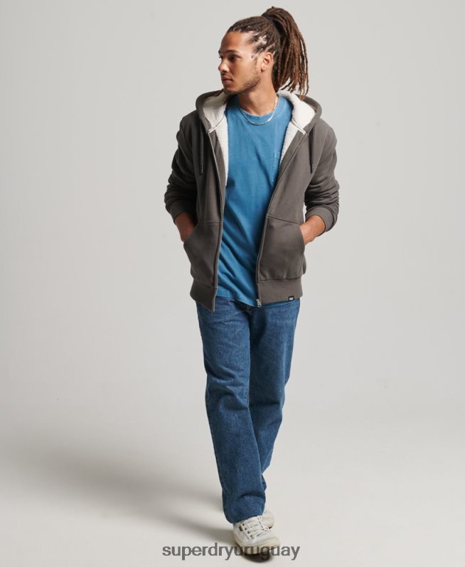 uy Superdry hombres sudadera con cremallera y forro de borreguito esencial gris oscuro DT2N8Z618 ropa