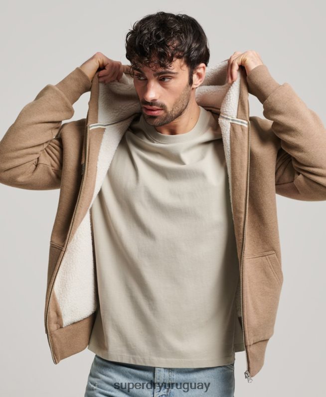uy Superdry hombres sudadera con cremallera y forro de borreguito esencial marrón DT2N8Z538 ropa