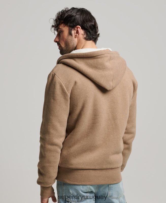 uy Superdry hombres sudadera con cremallera y forro de borreguito esencial marrón DT2N8Z538 ropa
