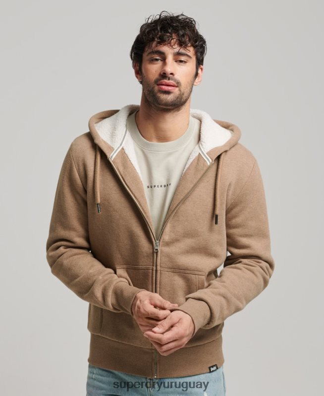 uy Superdry hombres sudadera con cremallera y forro de borreguito esencial marrón DT2N8Z538 ropa