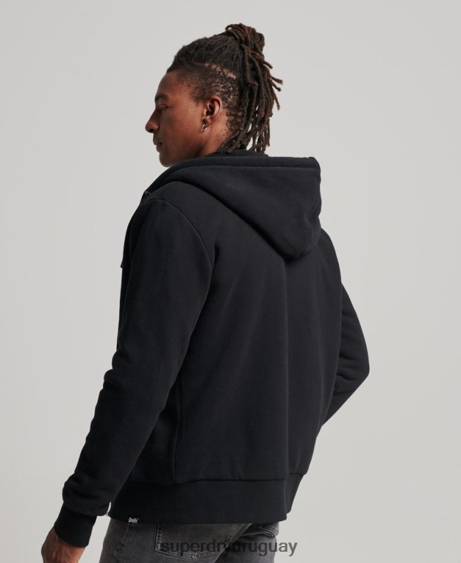 uy Superdry hombres sudadera con cremallera y forro de borreguito esencial negro DT2N8Z639 ropa