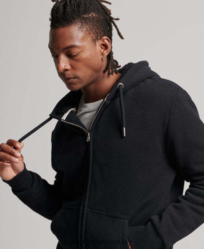 uy Superdry hombres sudadera con cremallera y forro de borreguito esencial negro DT2N8Z639 ropa