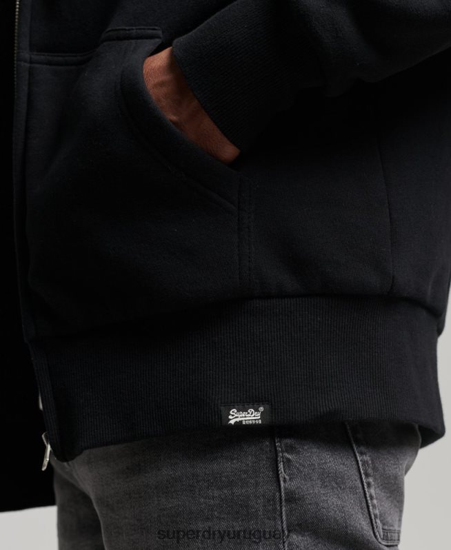 uy Superdry hombres sudadera con cremallera y forro de borreguito esencial negro DT2N8Z639 ropa