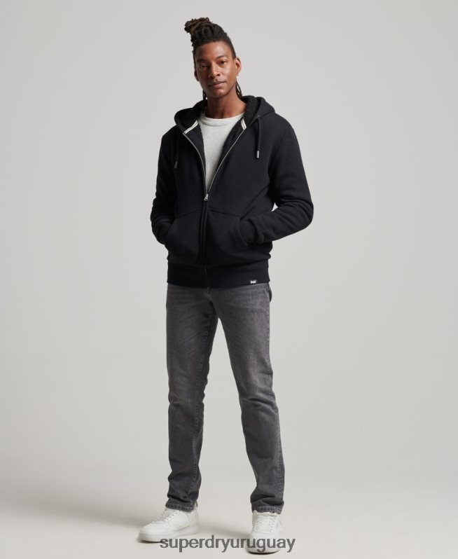 uy Superdry hombres sudadera con cremallera y forro de borreguito esencial negro DT2N8Z639 ropa