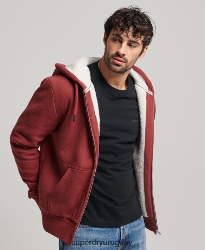 uy Superdry hombres sudadera con cremallera y forro de borreguito esencial rojo DT2N8Z4992 ropa