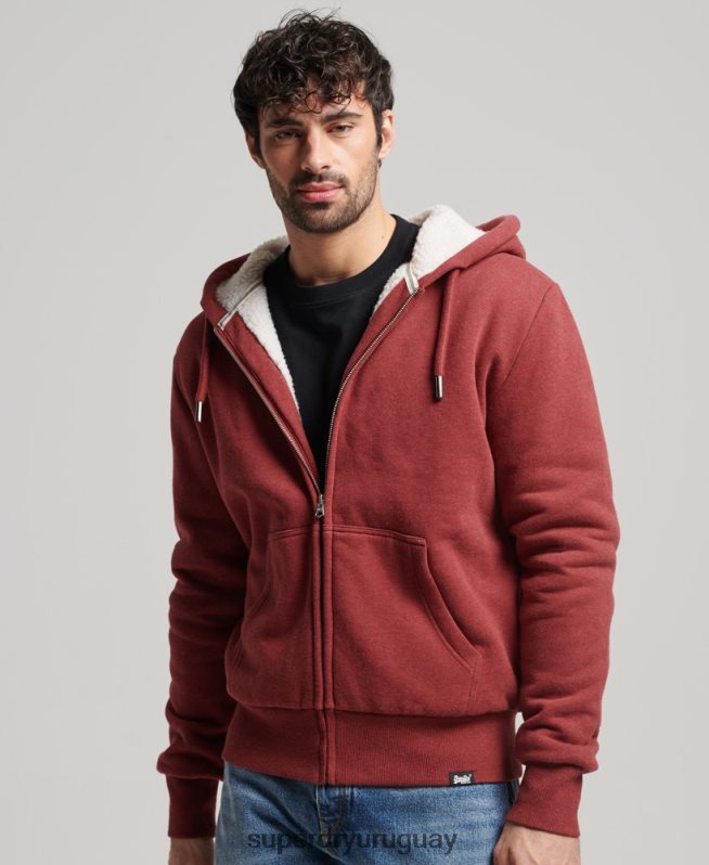 uy Superdry hombres sudadera con cremallera y forro de borreguito esencial rojo DT2N8Z4992 ropa