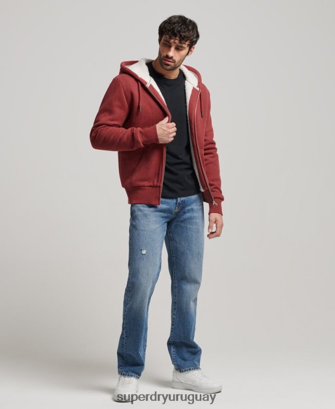 uy Superdry hombres sudadera con cremallera y forro de borreguito esencial rojo DT2N8Z4992 ropa