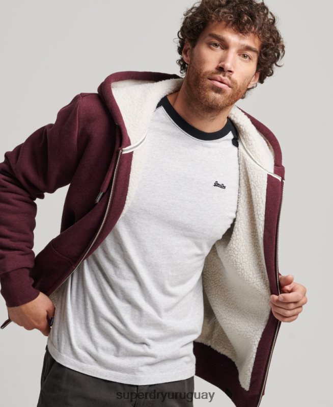 uy Superdry hombres sudadera con cremallera y forro de borreguito esencial rojo DT2N8Z5032 ropa