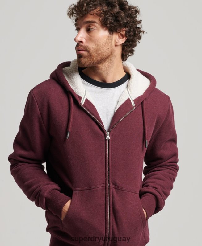 uy Superdry hombres sudadera con cremallera y forro de borreguito esencial rojo DT2N8Z5032 ropa