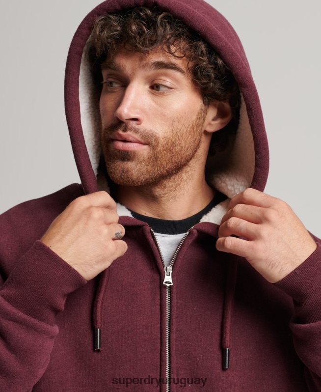 uy Superdry hombres sudadera con cremallera y forro de borreguito esencial rojo DT2N8Z5032 ropa