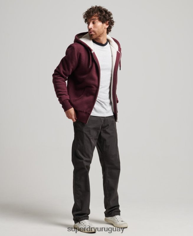uy Superdry hombres sudadera con cremallera y forro de borreguito esencial rojo DT2N8Z5032 ropa