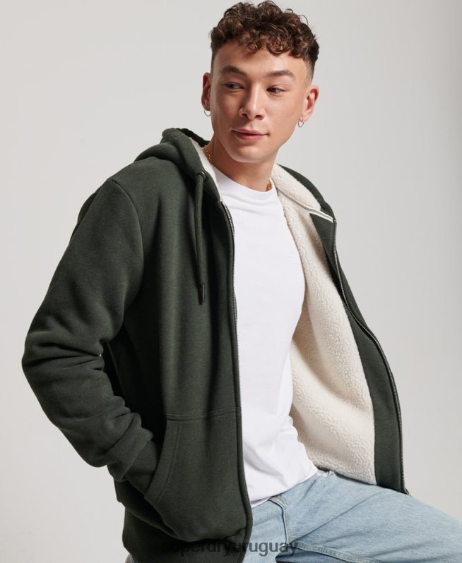 uy Superdry hombres sudadera con cremallera y forro de borreguito esencial verde DT2N8Z5204 ropa