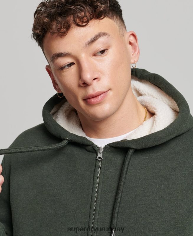 uy Superdry hombres sudadera con cremallera y forro de borreguito esencial verde DT2N8Z5204 ropa