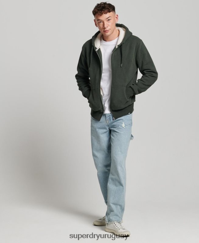 uy Superdry hombres sudadera con cremallera y forro de borreguito esencial verde DT2N8Z5204 ropa