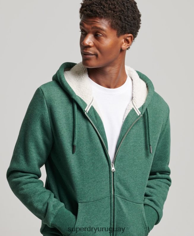 uy Superdry hombres sudadera con cremallera y forro de borreguito esencial verde DT2N8Z679 ropa