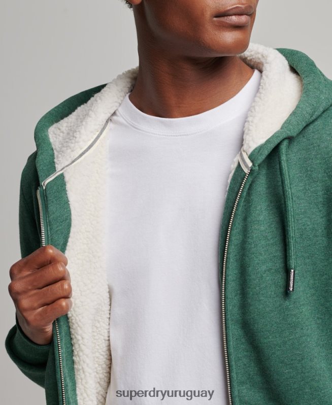 uy Superdry hombres sudadera con cremallera y forro de borreguito esencial verde DT2N8Z679 ropa