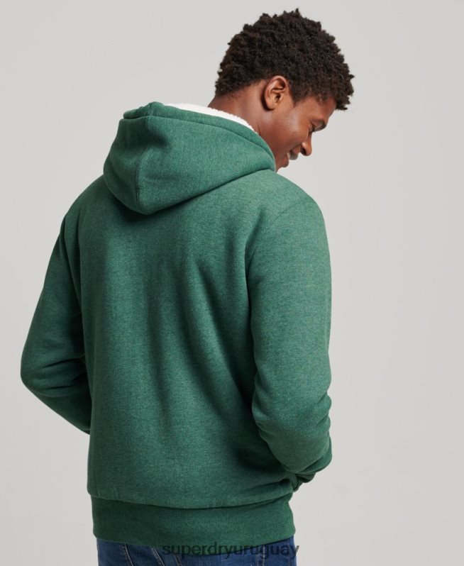 uy Superdry hombres sudadera con cremallera y forro de borreguito esencial verde DT2N8Z679 ropa