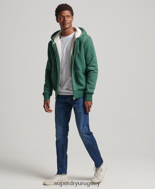 uy Superdry hombres sudadera con cremallera y forro de borreguito esencial verde DT2N8Z679 ropa