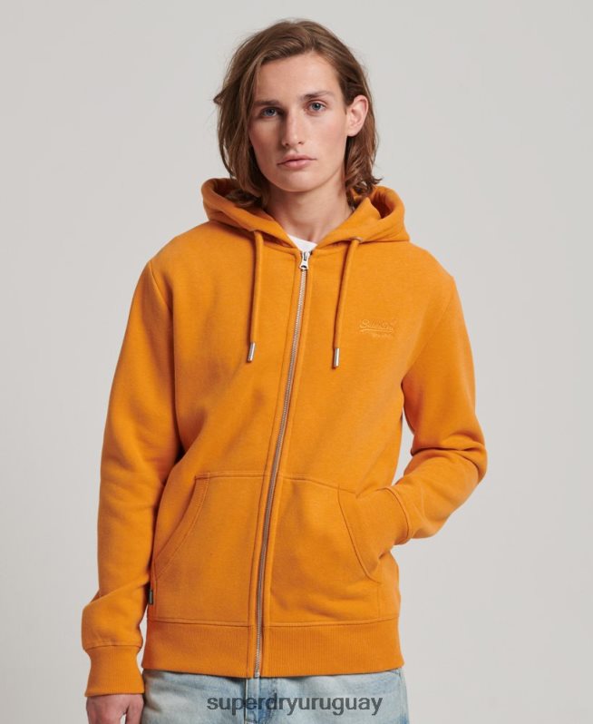 uy Superdry hombres sudadera con cremallera y logo bordado amarillo DT2N8Z617 ropa