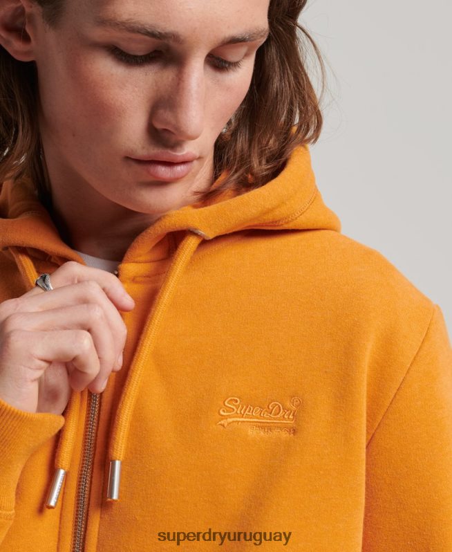 uy Superdry hombres sudadera con cremallera y logo bordado amarillo DT2N8Z617 ropa