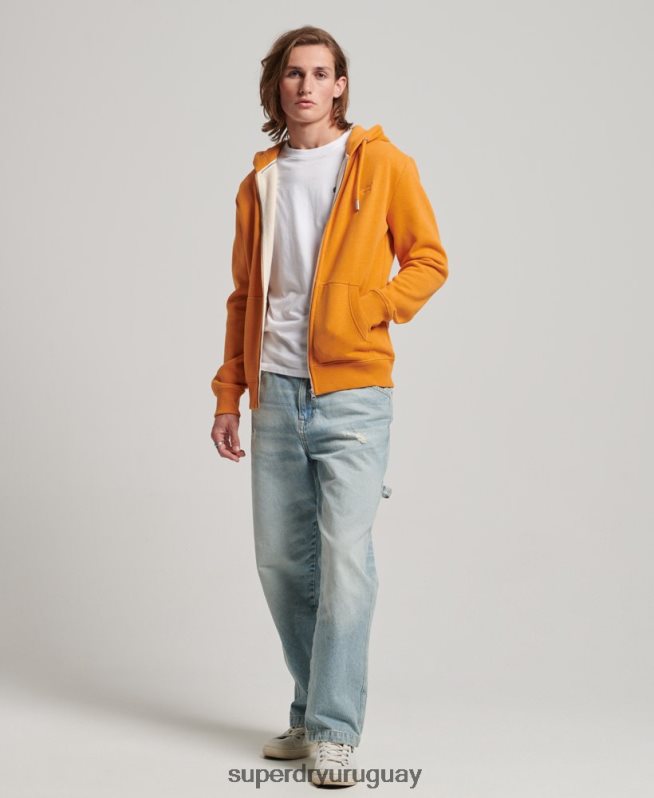 uy Superdry hombres sudadera con cremallera y logo bordado amarillo DT2N8Z617 ropa