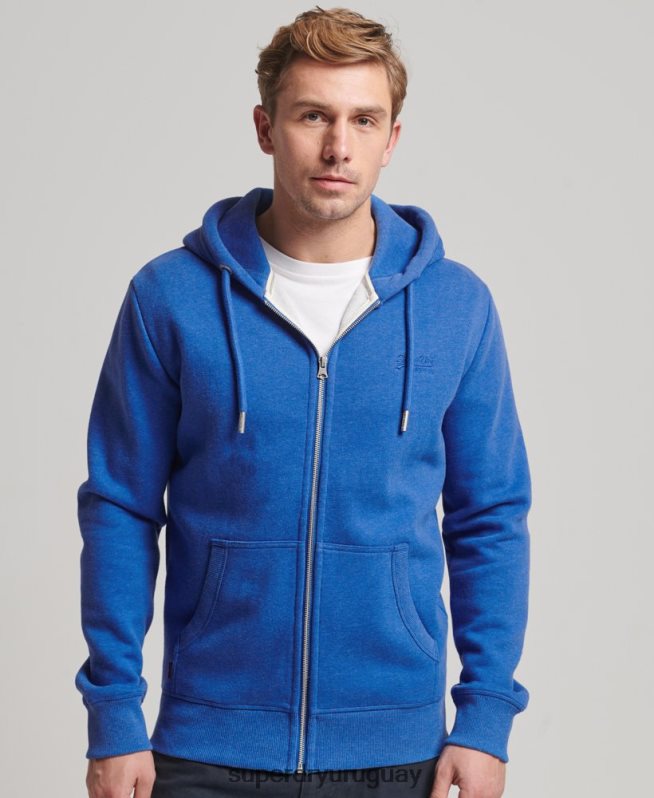 uy Superdry hombres sudadera con cremallera y logo bordado azul DT2N8Z494 ropa