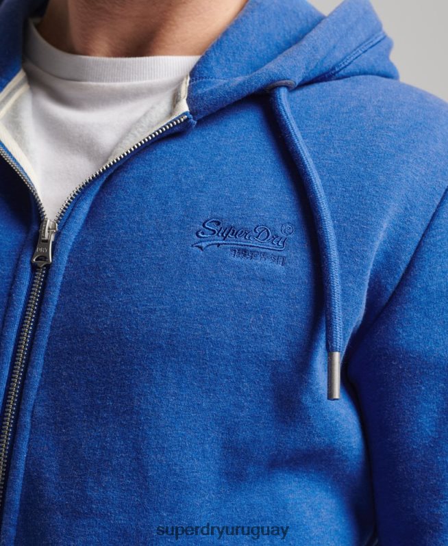 uy Superdry hombres sudadera con cremallera y logo bordado azul DT2N8Z494 ropa
